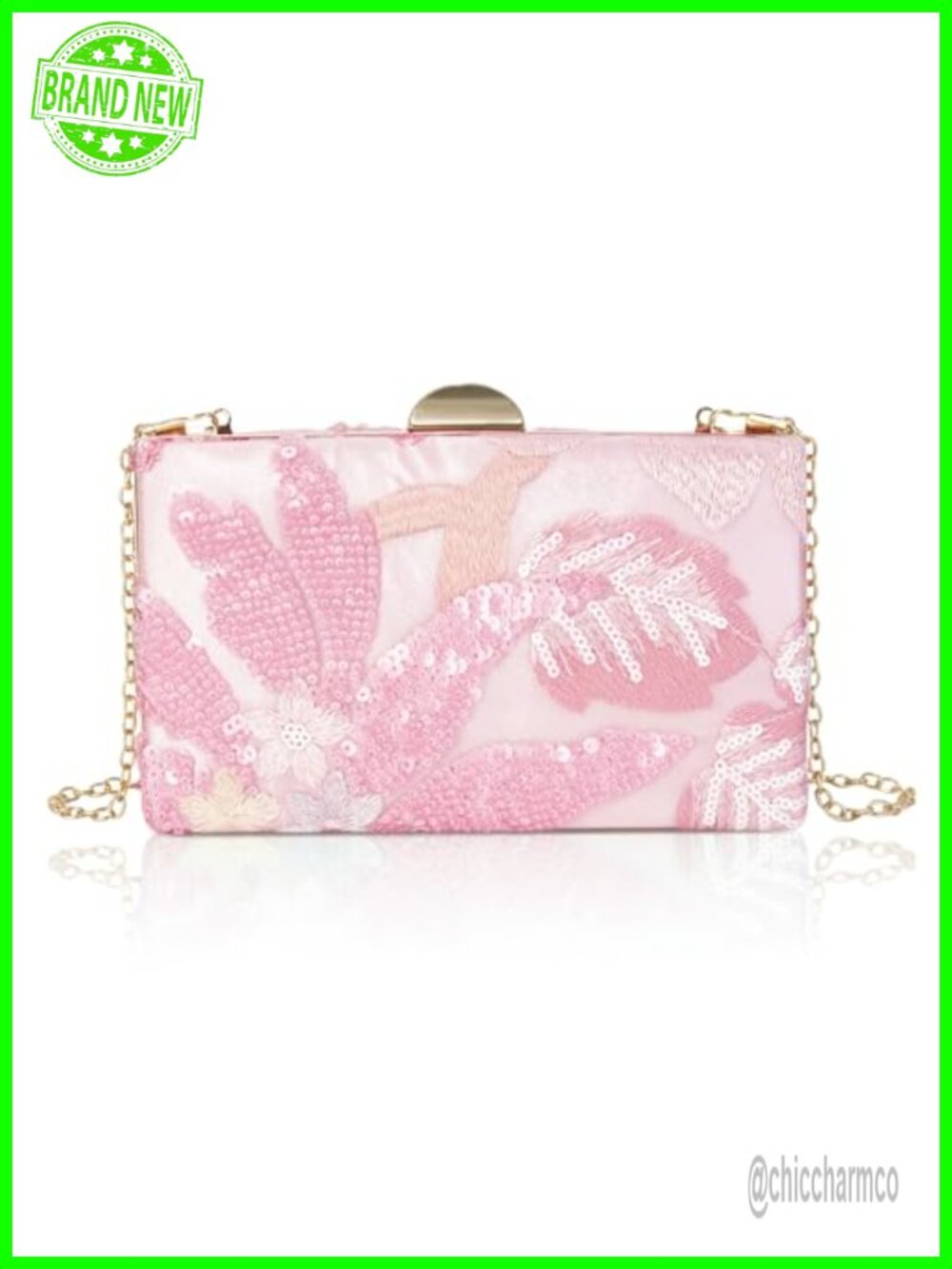 Embroidered Sequin Beaded Clutch Evening Bag Vintage Metal Frame Convertible